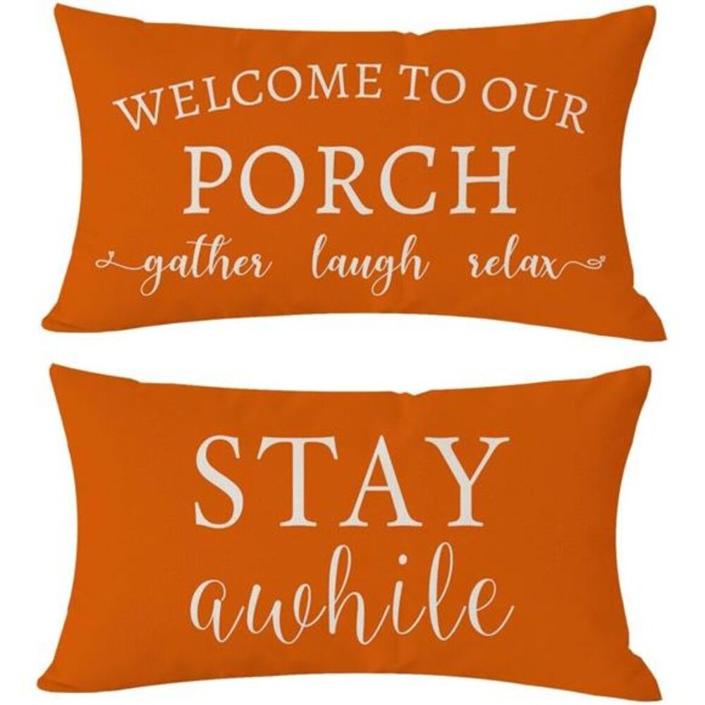 PANDICORN Welcome to Our Porch Stay Awhile Farmhouse Throw Pillow Covers 12x20